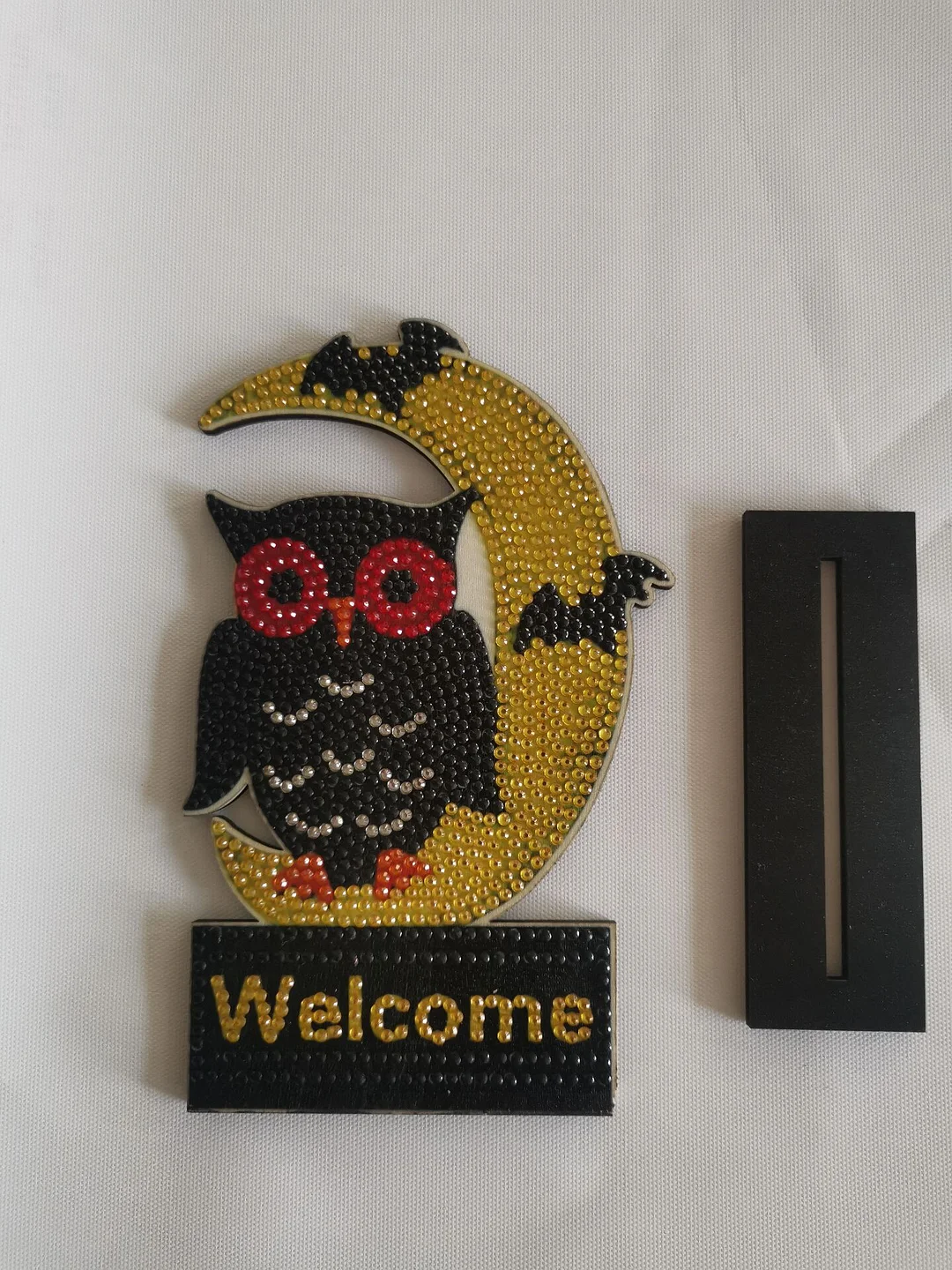 Halloween Wooden Spot Diamond Decoration Moon Owl (Single-sided Crystal Diamond)