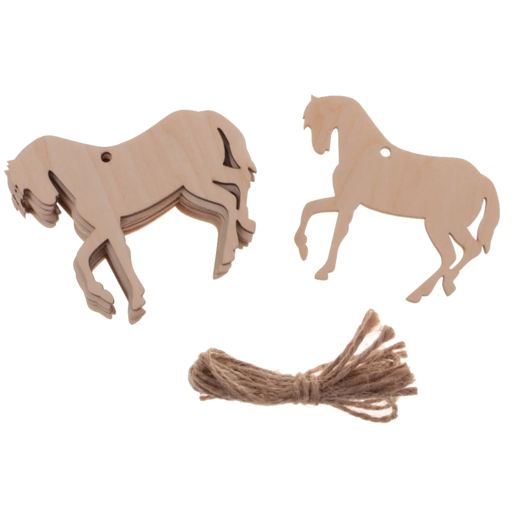 10Pcs MDF Wood Horse Shape Craft Tag Scrapbooking Decor DIY Wood Piece