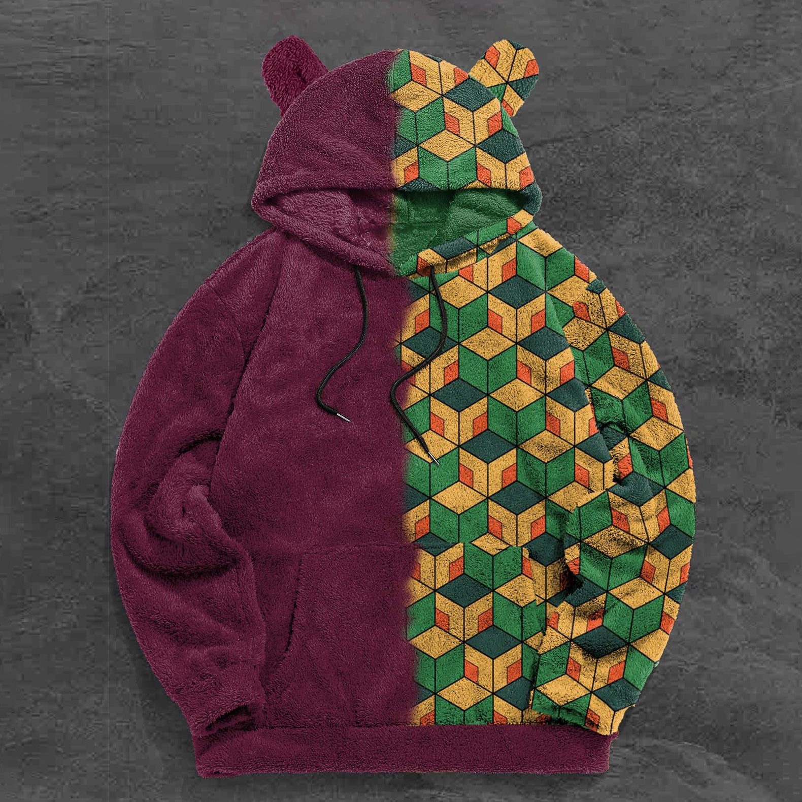 Retro color block trendy brand print plush hoodies