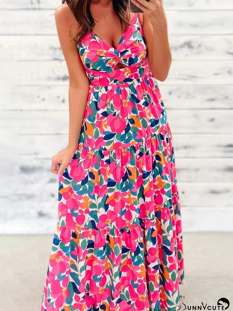 Blush Rose Pleated Maxi Dress with Twisted Back