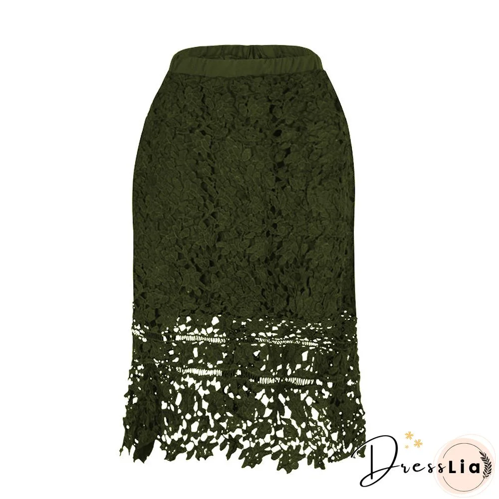 Elastic Waist Lace Midi Skirts
