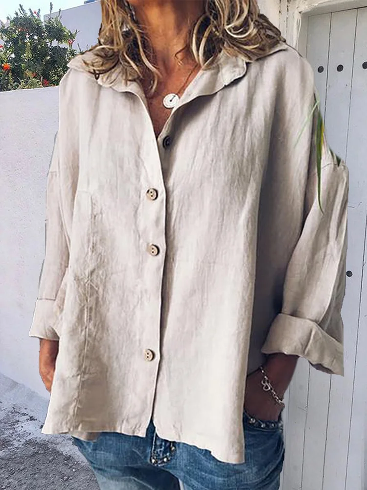 Long Sleeve Solid Shirts Plus Size Tops