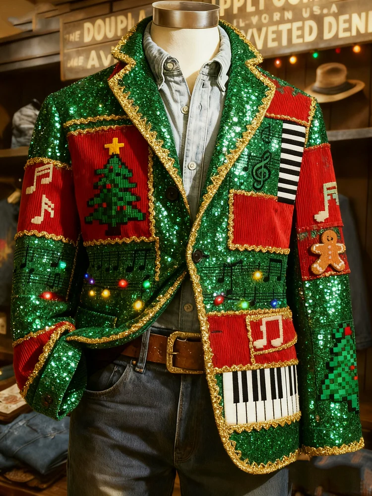 Men's Vintage Musical Notes Staff Music Christmas Casual Jacket 