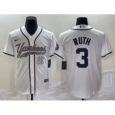 Men's New York Yankees #3 Babe Ruth White With Patch Cool Base Stitched Baseball Jersey 1C6K