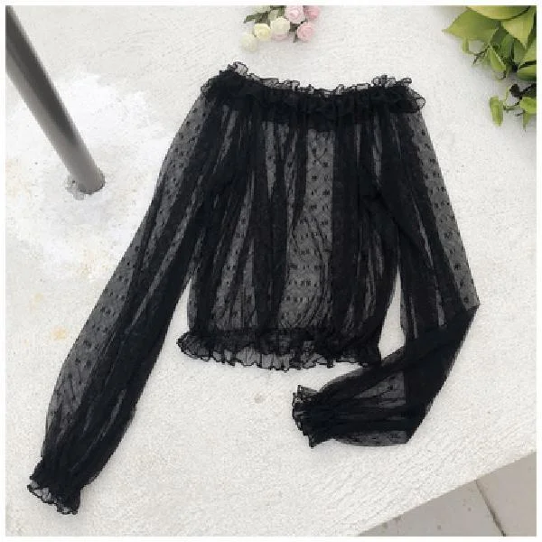 Blouse Women Design Blusas Sweet See-through Lolita New Thin Korean Fashion Summer 2021 Hollow Out Slim Harajuku Teens Pure Lace