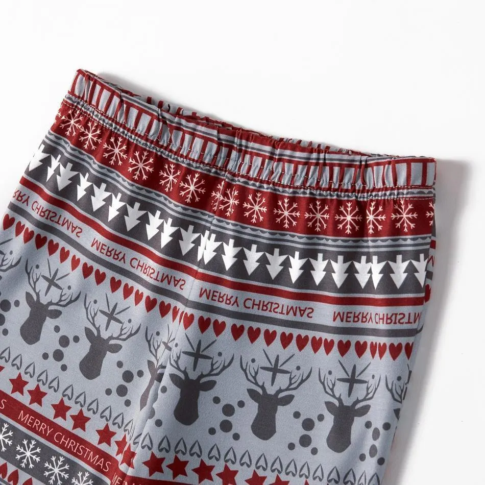 Family Matching Reindeer Top and Christmas Traditional Print Pants Pajamas Set