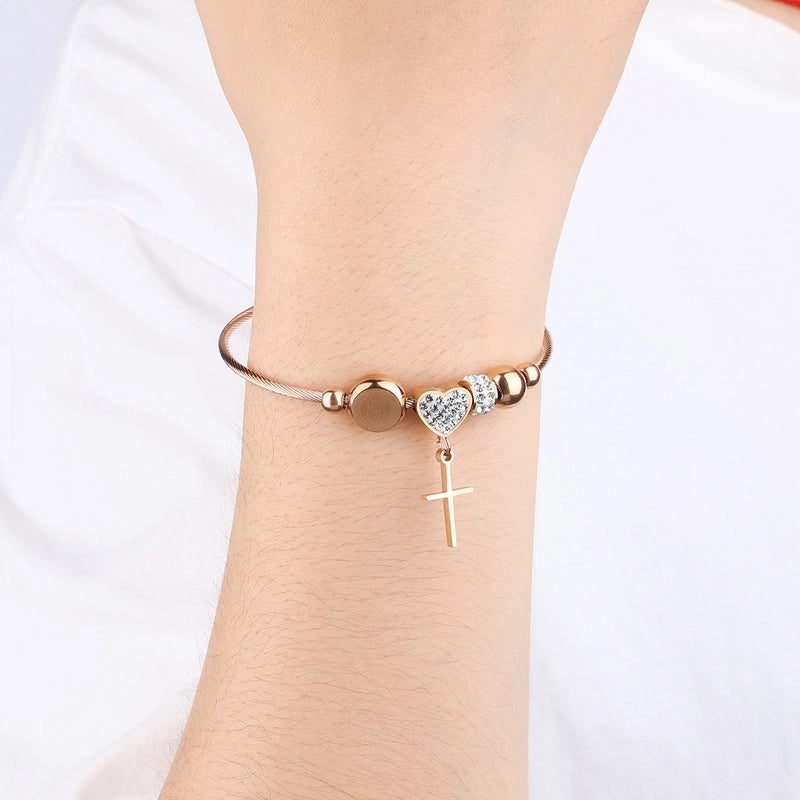 Elegant Geometric Round 304 Stainless Steel 18K Gold Plated Zircon Bangle In Bulk