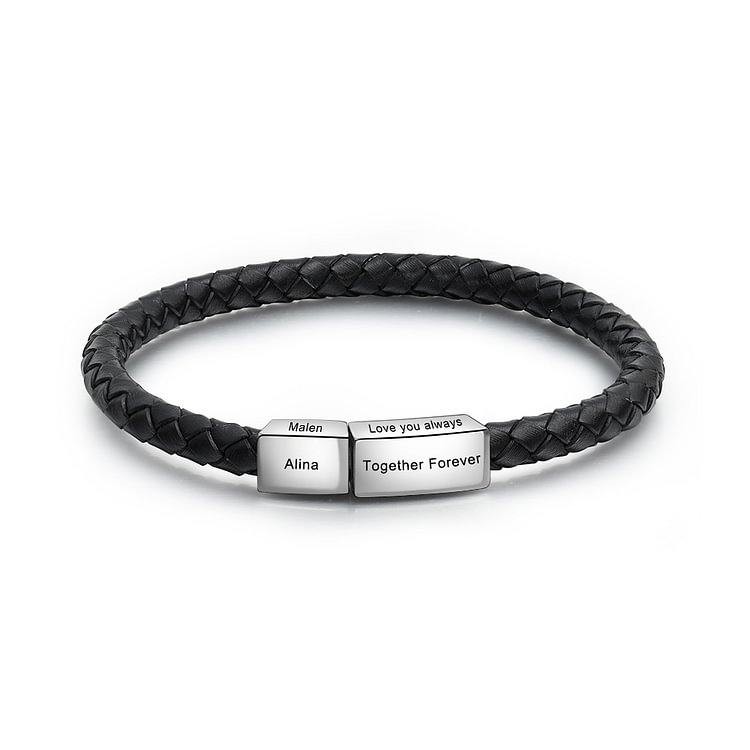 Men's Personalised Square Leather Engraved Bracelet
