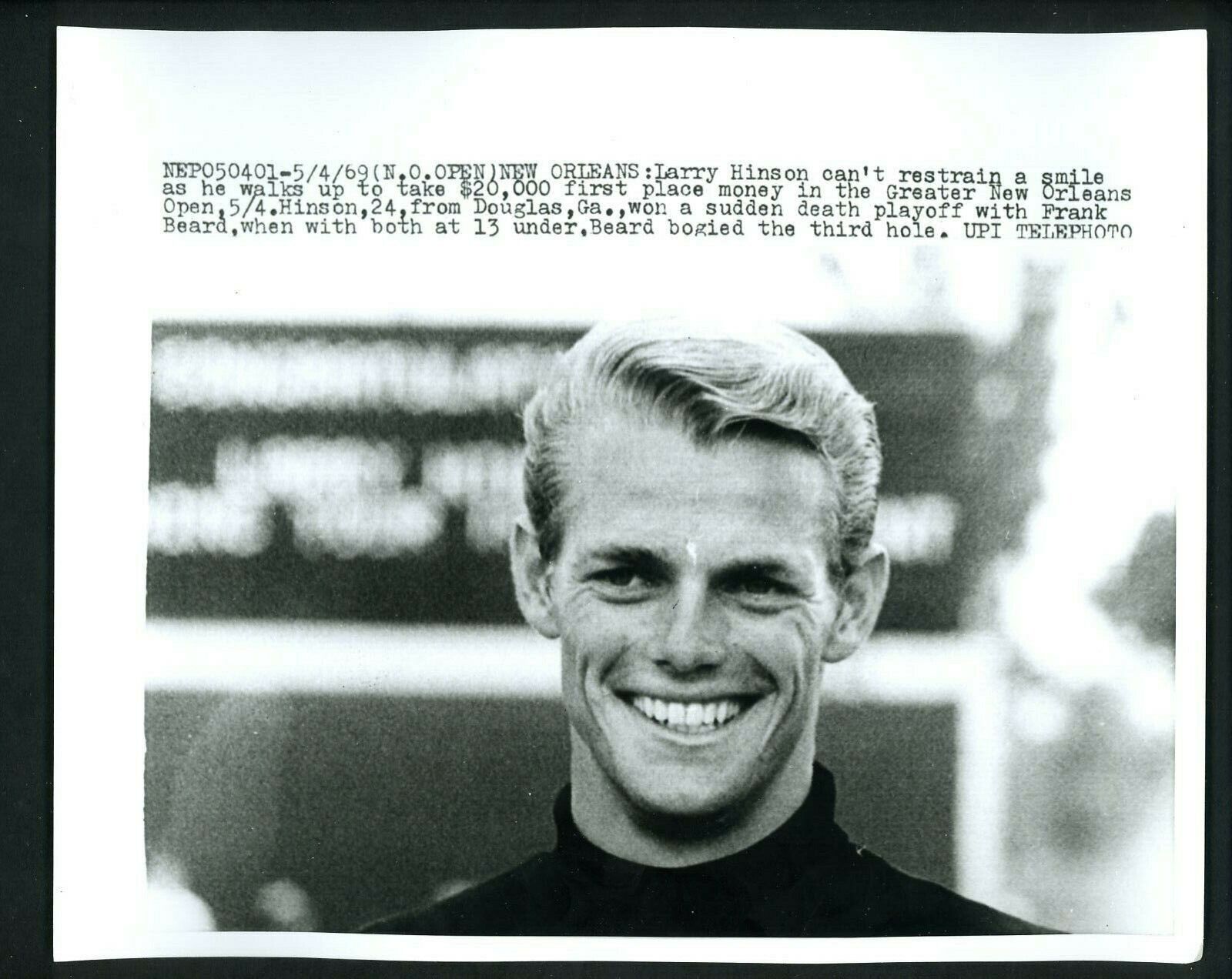 Larry Hinson wins 1969 Greater New Orleans Open Golf Tournament Press Photo Poster painting