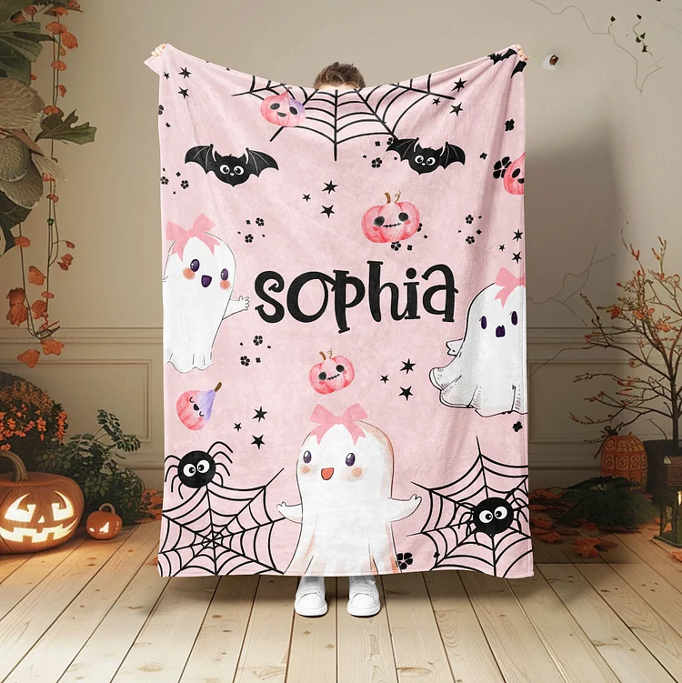 Personalized Blanket, Custom Blanket, Blanket for Kids, Custom Name Blanket, Halloween Blanket, Halloween Gift, Spider Net Blanket