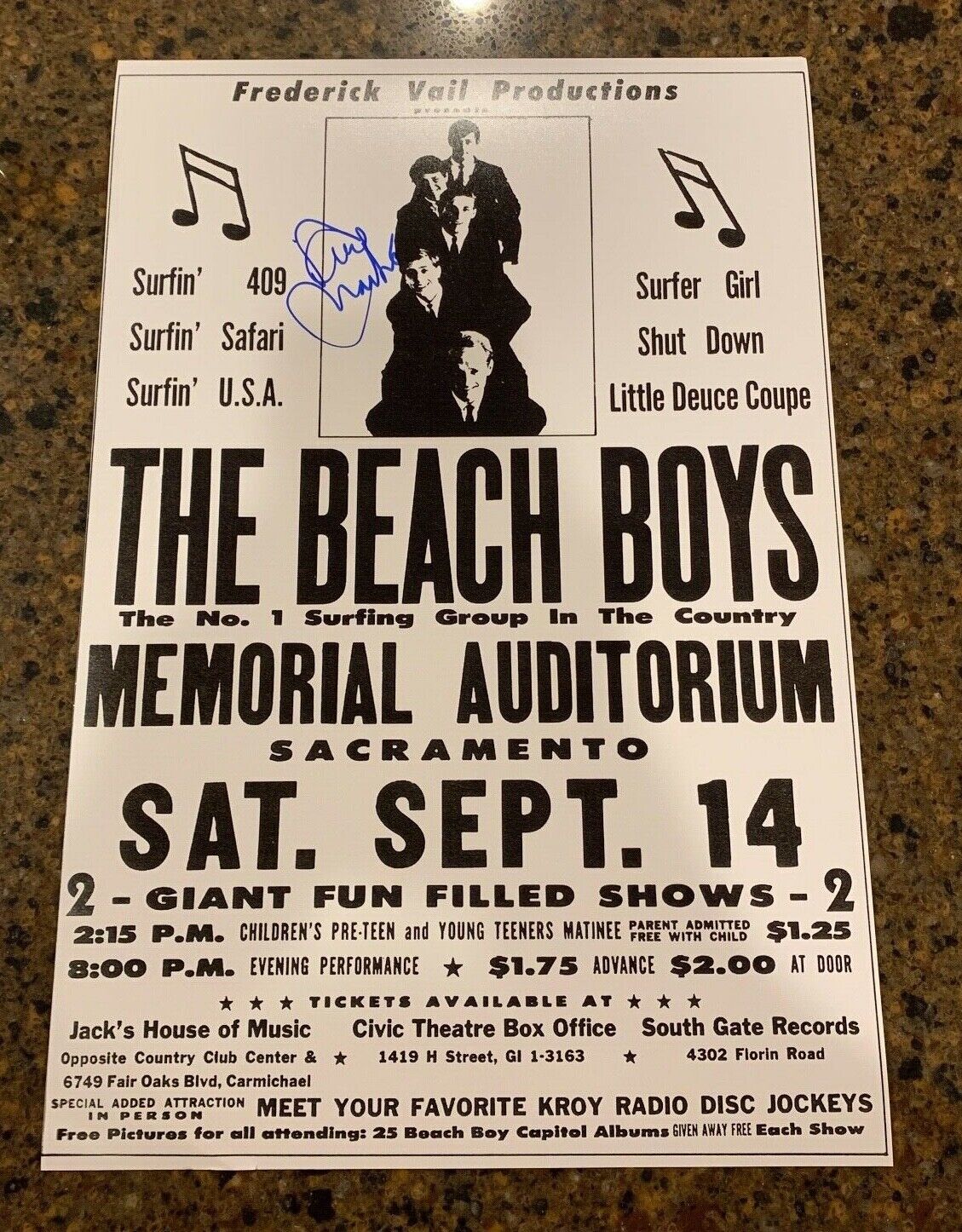 * DAVID MARKS * signed 12x18 concert poster * THE BEACH BOYS 1963 * PROOF * 4