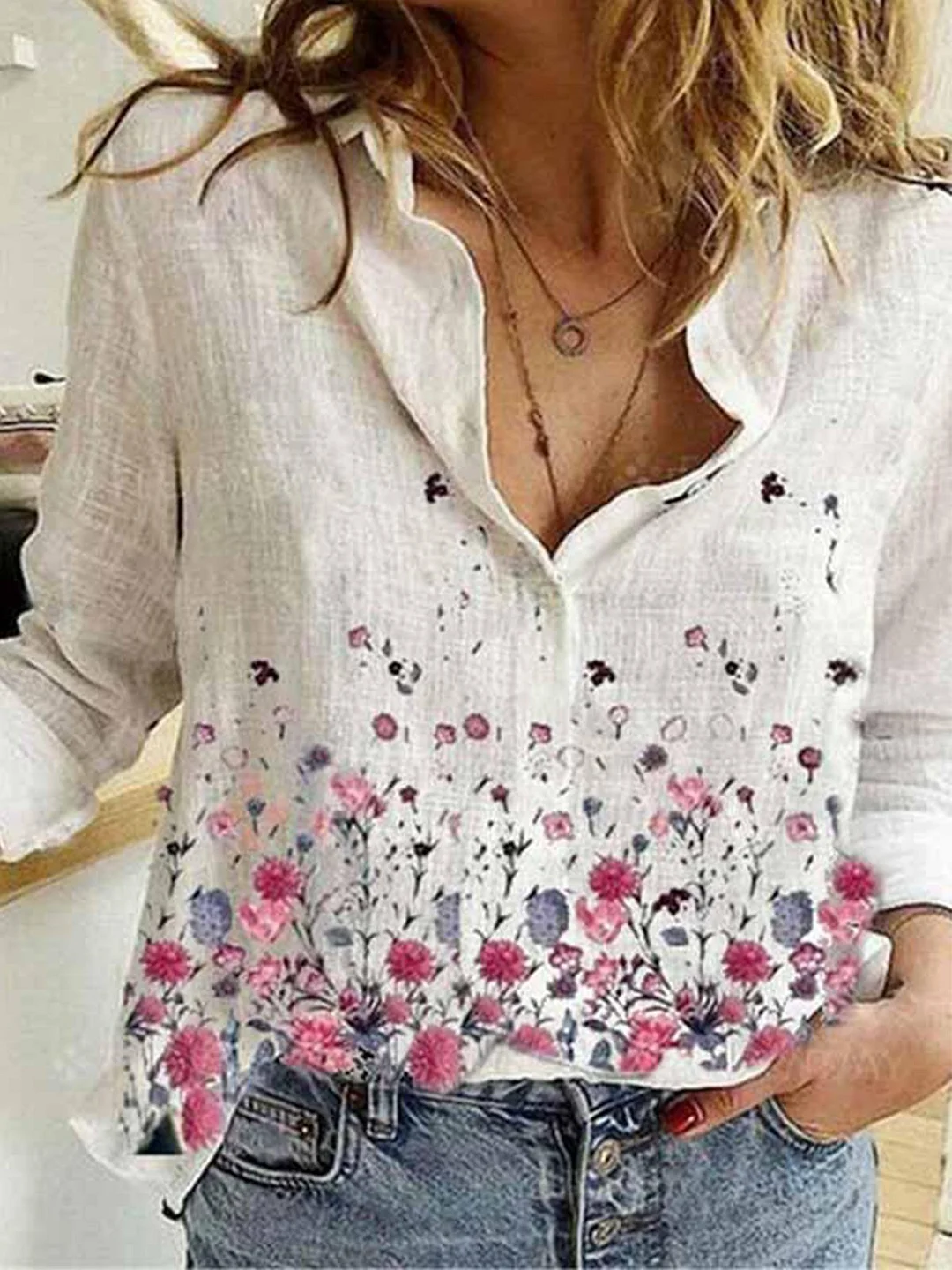 Vintage Long Sleeve Statement Floral Printed Casual Shirt Top