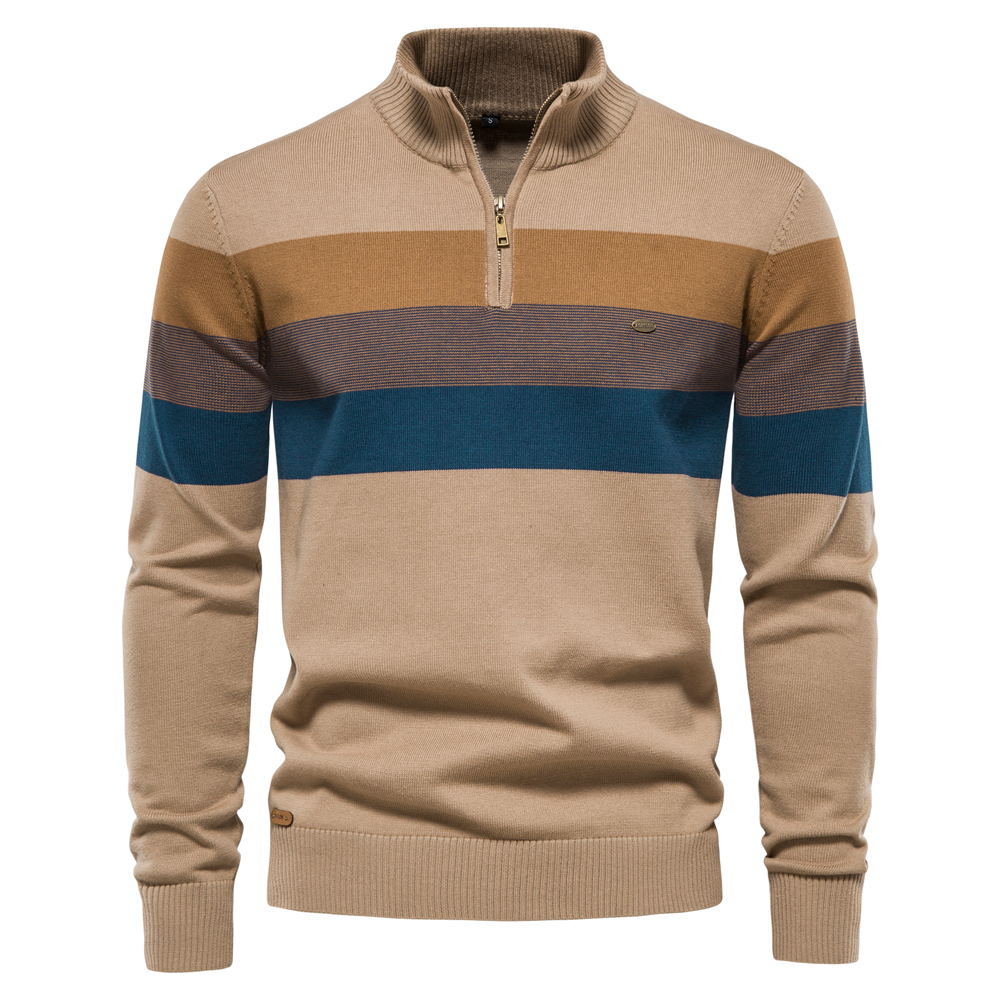 Men's Cotton Casual Zipper Mock Neck Warm Sweater | ARKGET