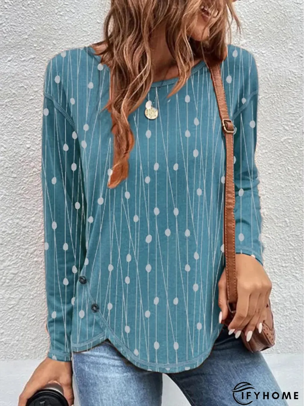 Casual Crew Neck Geometric Long Sleeve Loose Tunic T-Shirt | IFYHOME