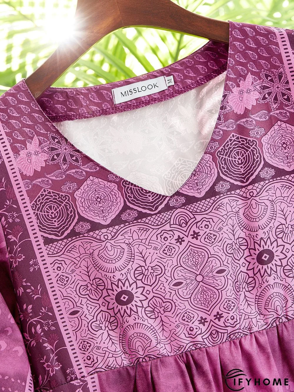 Women Half Sleeve V-Neck Vintage Floral Casual Midi Dress | IFYHOME