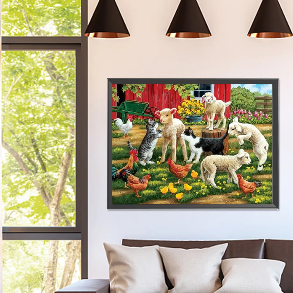 Diamond Painting - Full Square Drill - Kittens and sheep(Canvas|40*30cm)