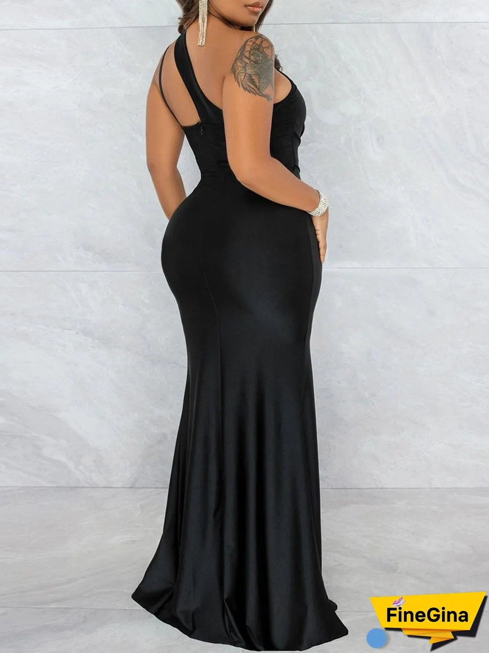 Women'S Dresses One-Shoulder Sling Sleeveless Slit Dress