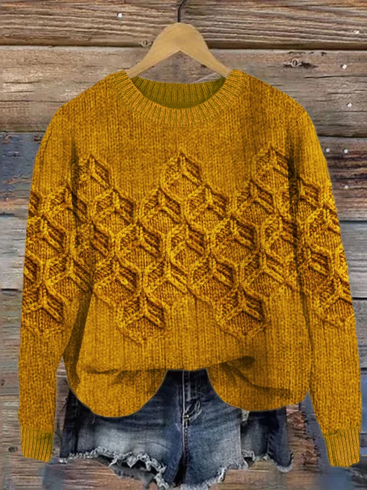 Comstylish Bee Honeycomb Inspired Jacquard Cozy Sweater
