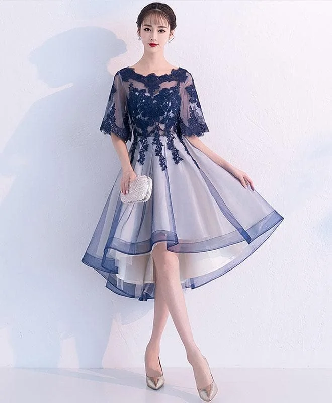 Blue Lace Tulle Short Prom Dress, Blue Lace Homecoming Dress SP15569