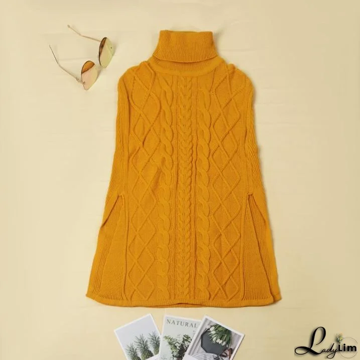 High Neck Loose Cable Knit Pattern Stitching Sweater Tops （7 Colors）