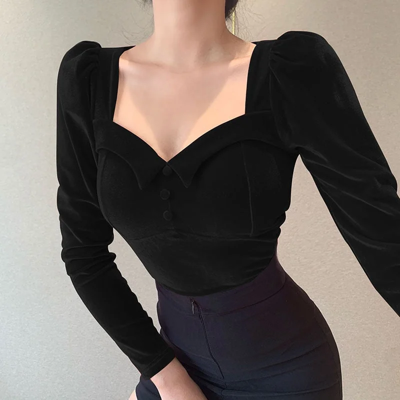 WannaThis Velvet Women's T-Shirts Long Sleeve V-neck Sexy Slim Bodycon Autumn Winter Warm Fashion Top Casual Soft T-Shirts Women