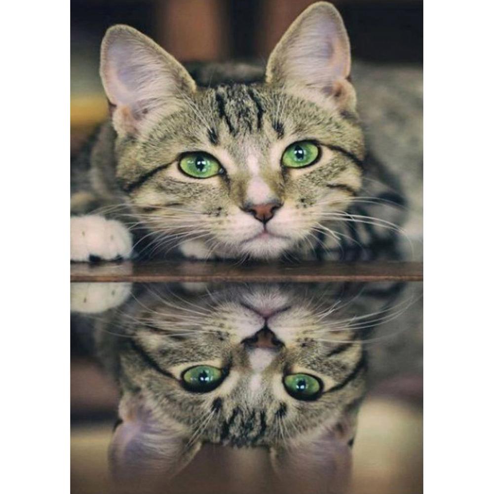 

30x40CM - Round Drill Diamond Painting - Cat Reflection, 501 Original