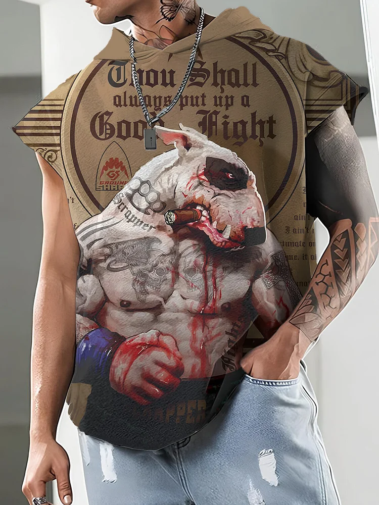 Men'S Retro Bull Terrier Boxing Hooded Tank Top