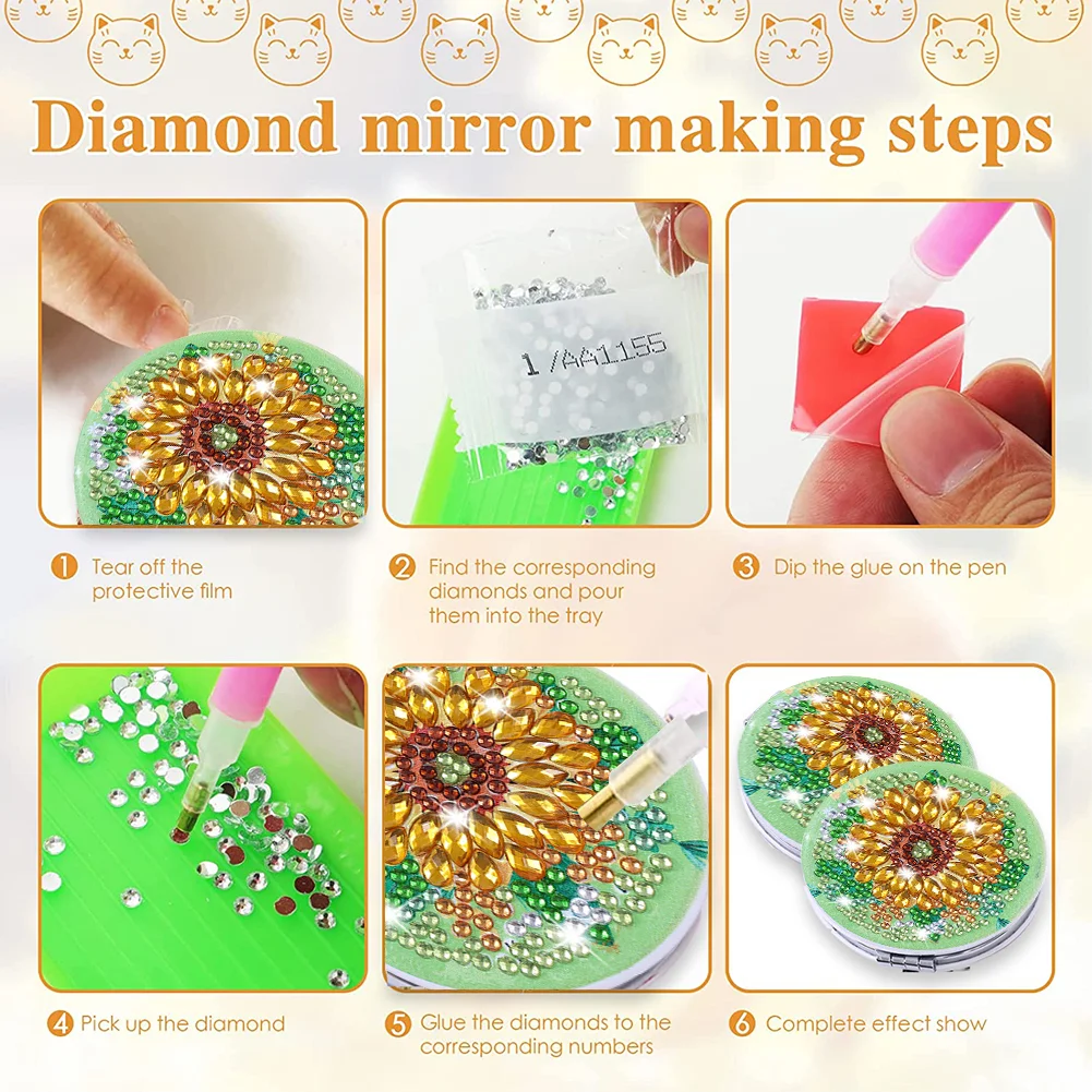 DIY Diamond Painting Makeup Mirror Paint by Number Kits Sunflower