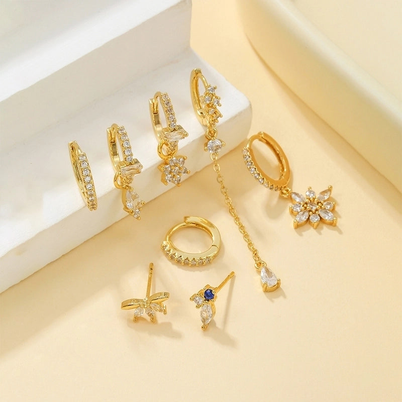 1 Set Classic Style Geometric Inlay Brass Zircon 18K Gold Plated Drop Earrings