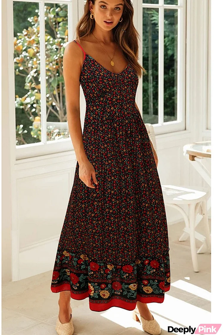 Bohemian V Neck Floral Maxi Dress