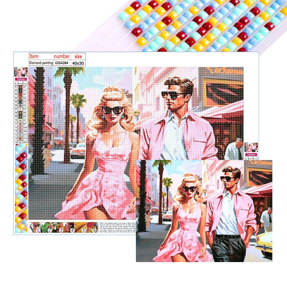 Full Square Diamond Painting - Pink Men and Women(Canvas|40*30cm)