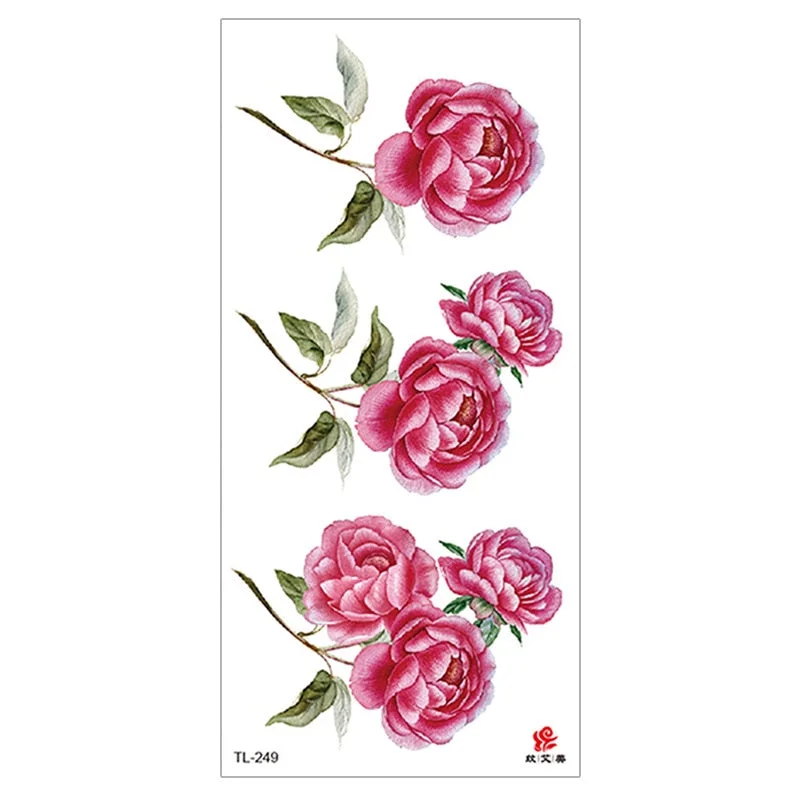 Peony Rose Temporary Tattoo Stickers,Women Body Art Tattoo,Girl Back Breast Arm Leg Red Blue Pink Flower Fake Tatoos