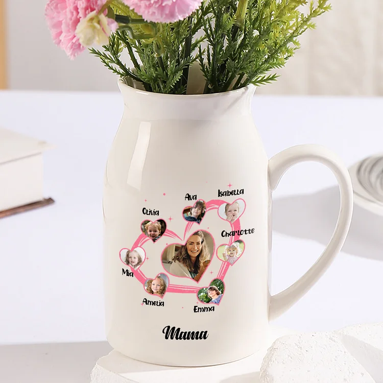 Kettenmachen Personalisierte 7 Namen & 8 Fotos & Text Herz Familie Vase