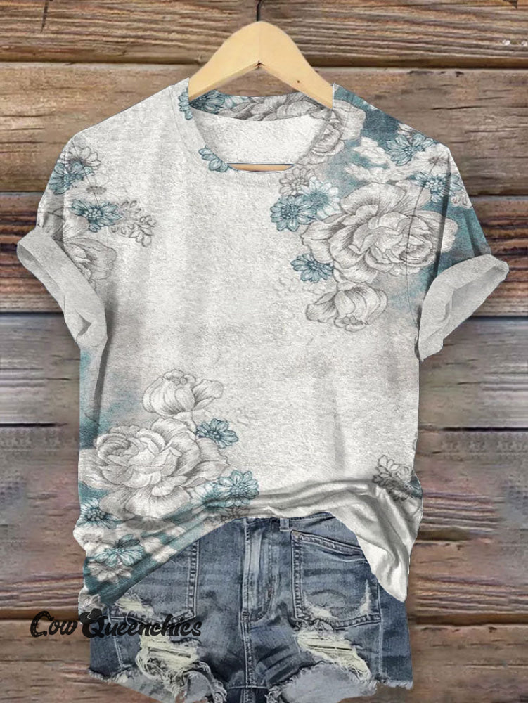 Vintage Focus Flowers Art Graffiti Women’s Print T-shirt Multicolor / S