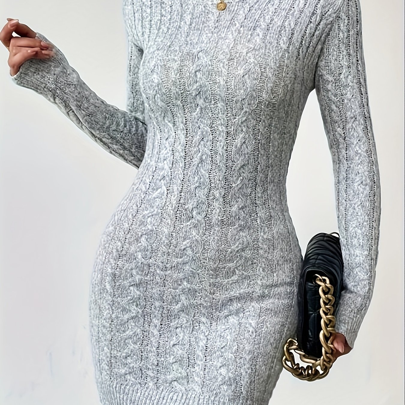 Bodycon Crew Neck Dress, Elegant Long Sleeve Solid Dress For Spring & Fall, Women's Clothing