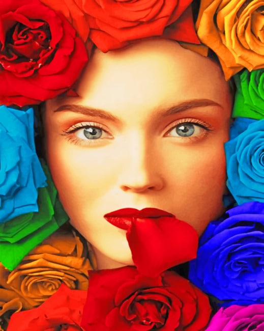 

Woman With Rainbow Colors Flowers – Paint By Numbers - 40*50CM, 501 Original