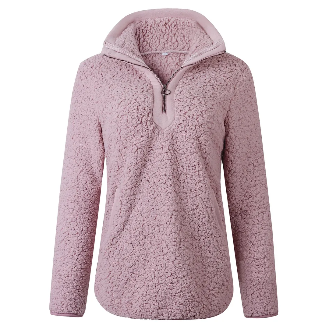 New year autumn and winter zipper pocket high neck long sleeve women's blouse jacket