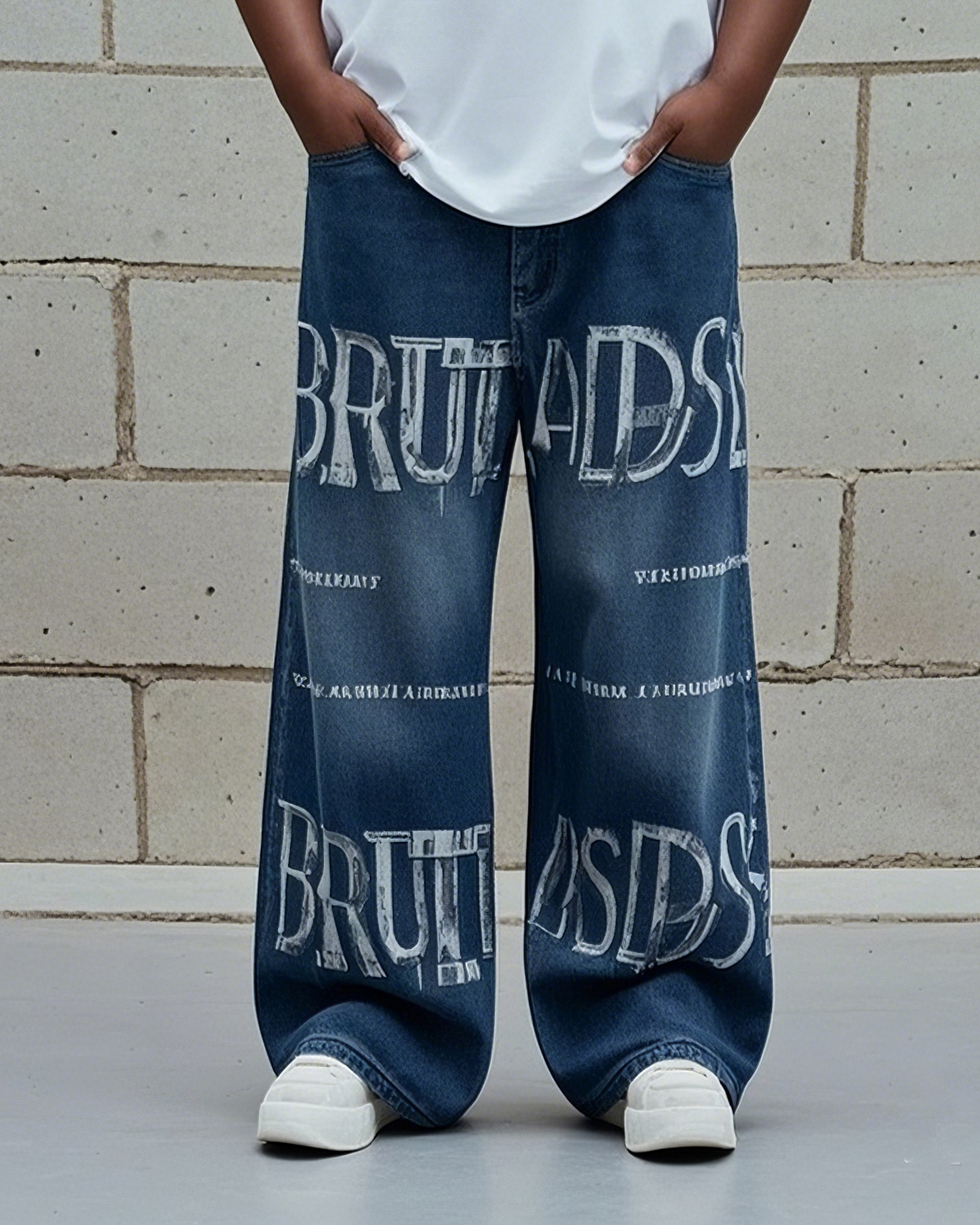 Plus Size Men's High-grade English Printed Denim Pants