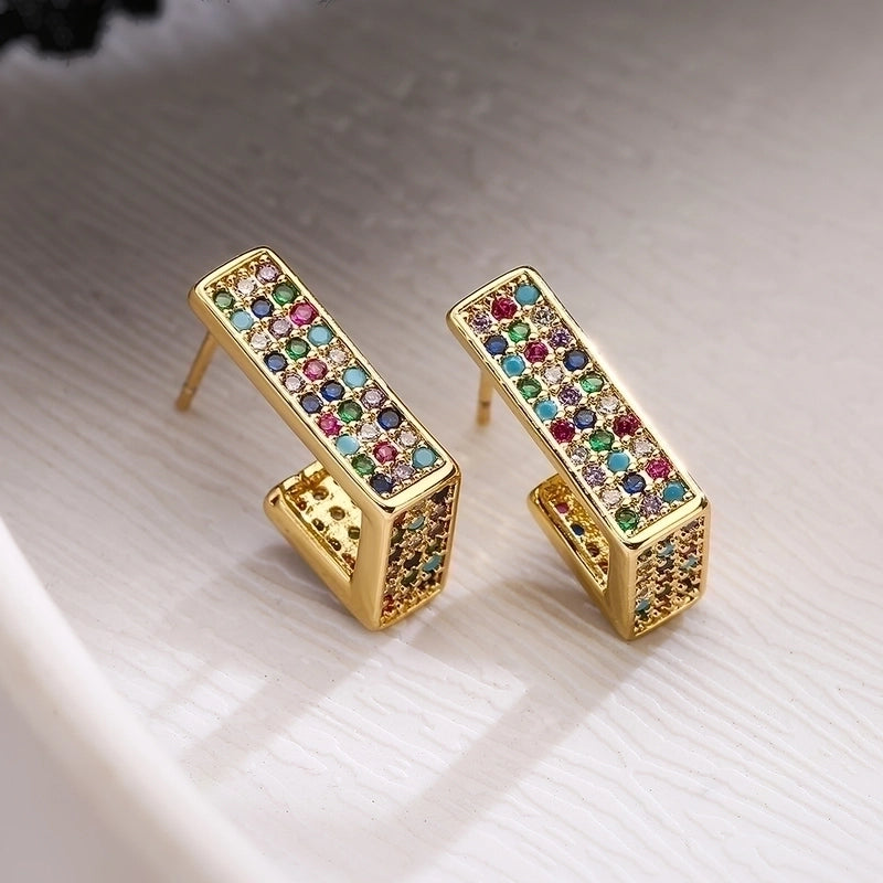 1 Pair Minimalist Commute Square Plating Inlay Copper Zircon 18k Gold Plated Ear Studs