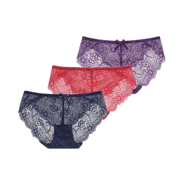 3Pcs/Lot Sexy Lace Underwear Women Transparent Low Waist Panties Cotton Crotch Briefs for Girls Breathable Seamless Lingeries