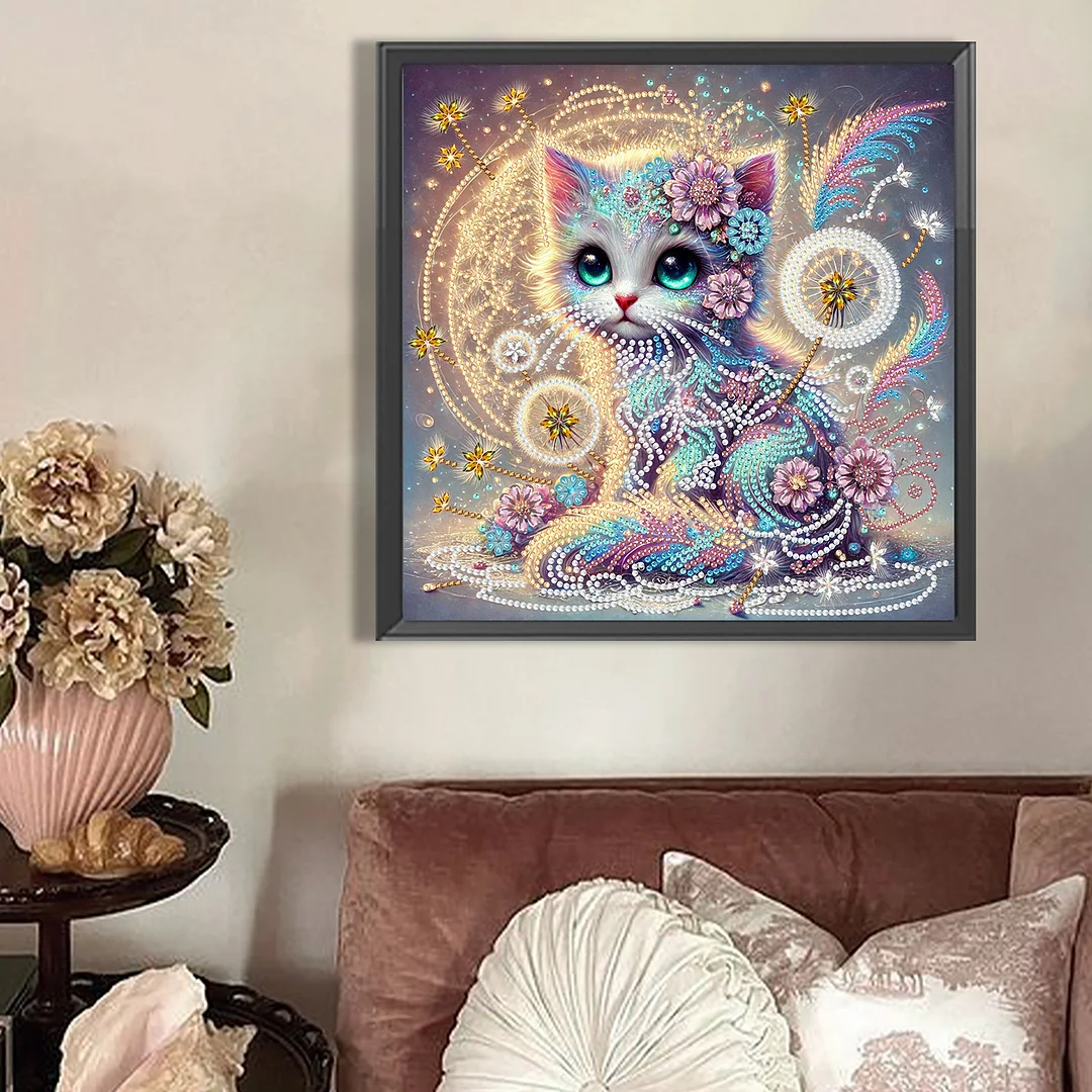 Dandelion Cat - Partial Special Shaped Drill Diamond Painting Kits (Canvas|30*30cm)