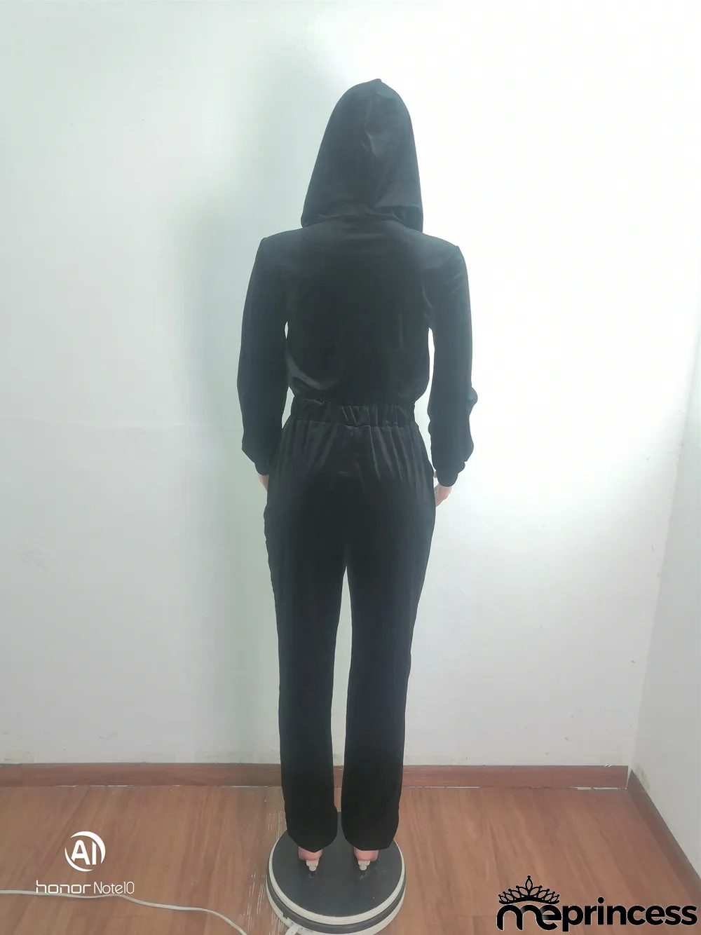 Velvet Hooded Drawstring Zipper Jumpsuit