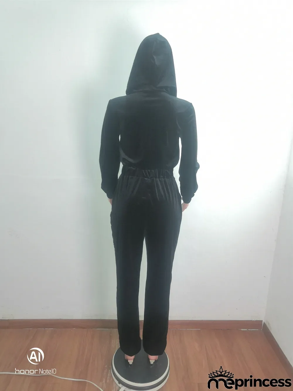 Velvet Hooded Drawstring Zipper Jumpsuit
