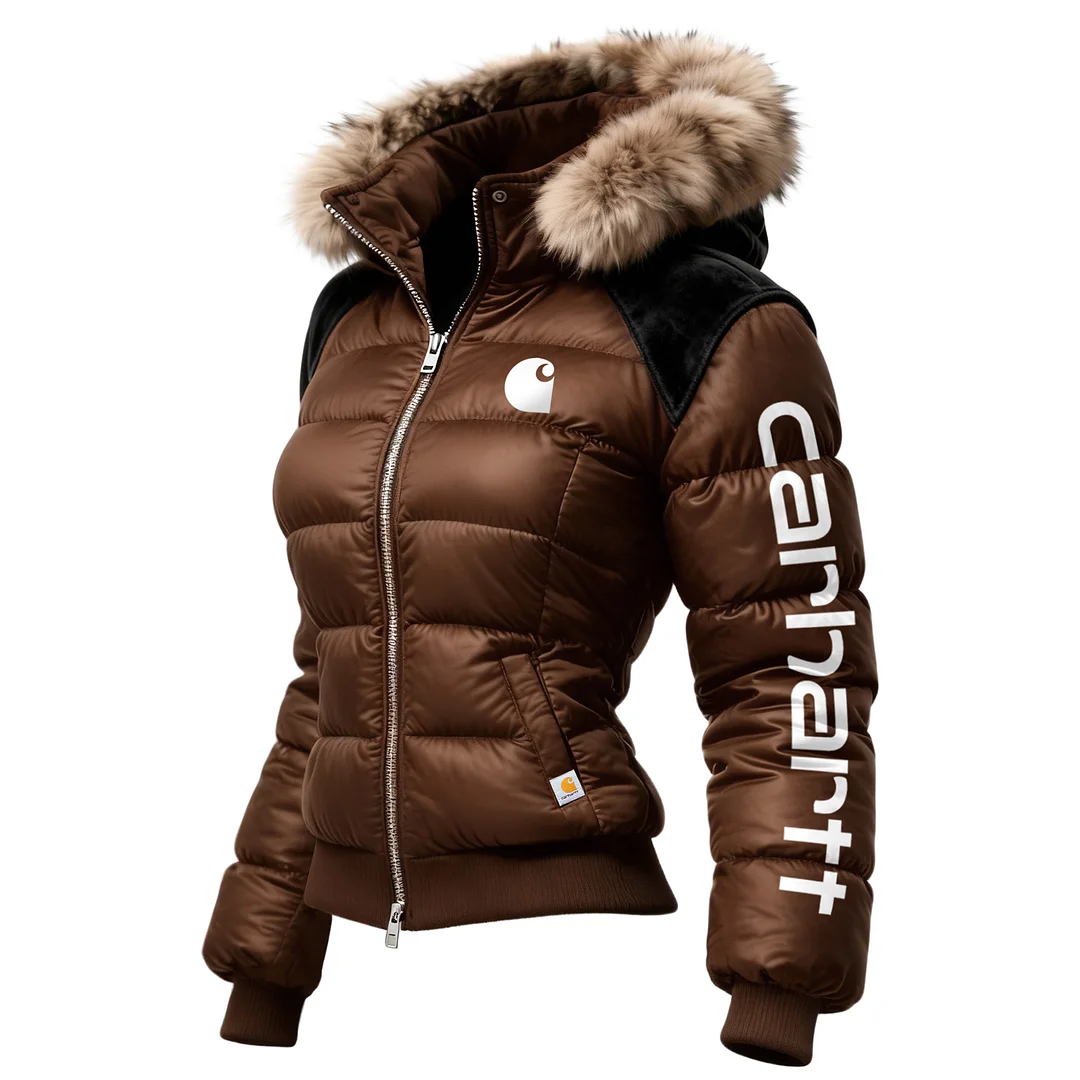 Retro Women's Contrast Color Stitching Fur Collar Stand Collar Hooded Jacket