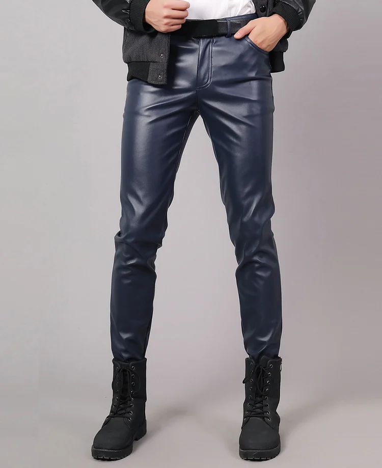 PU Leather Tight Stretch Slim Fit Fleece Lined Pant 