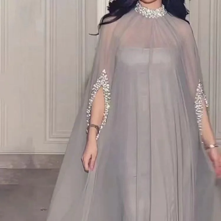 Toloer Toloer Middle East Summer New Chiffon Sequins Splicing Half High Collar Casual Women's Big Skirt Women-Outfit Ideas