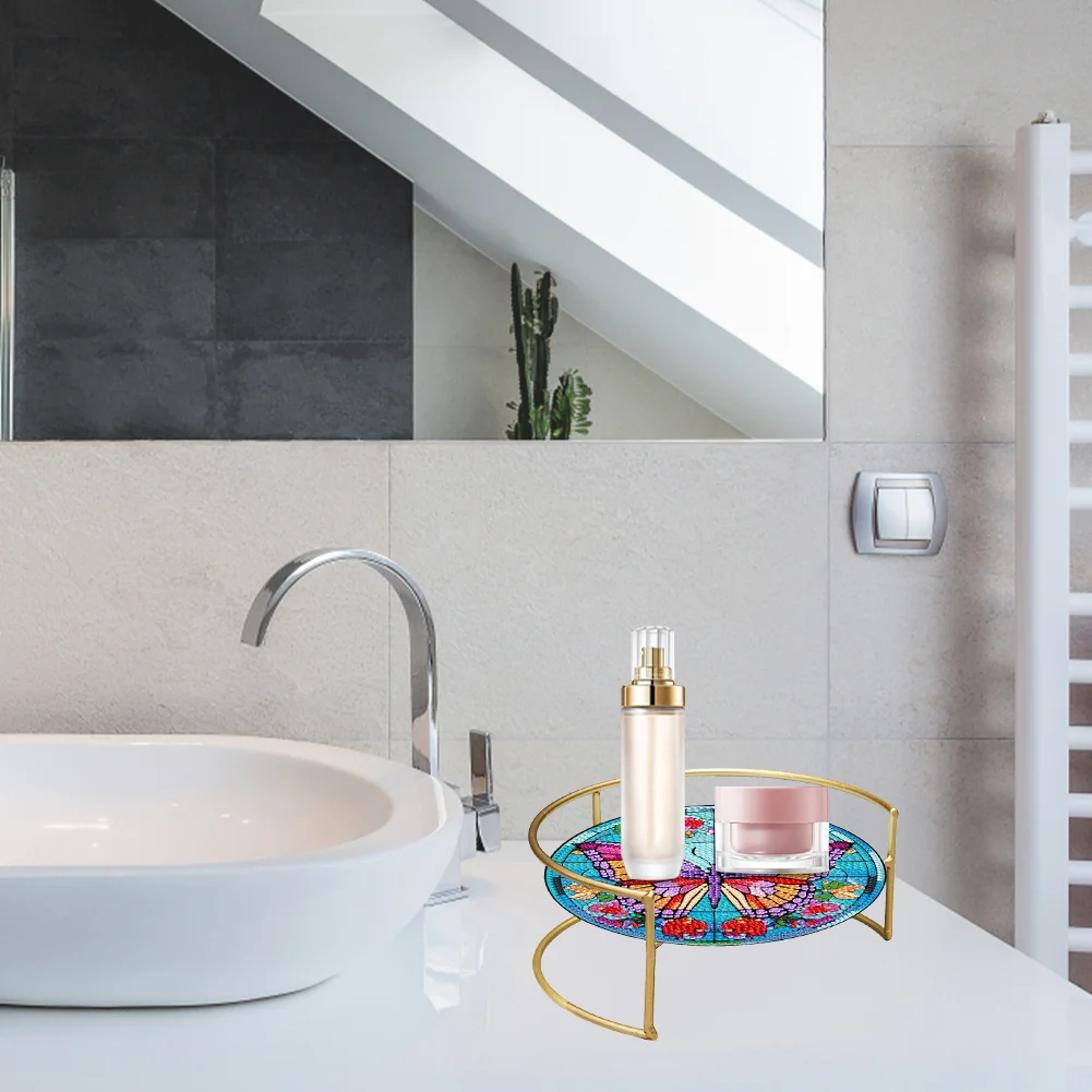 DIY Butterfly Acrylic Diamond Painting Bathroom Tray Diamond Art Counter Organizer