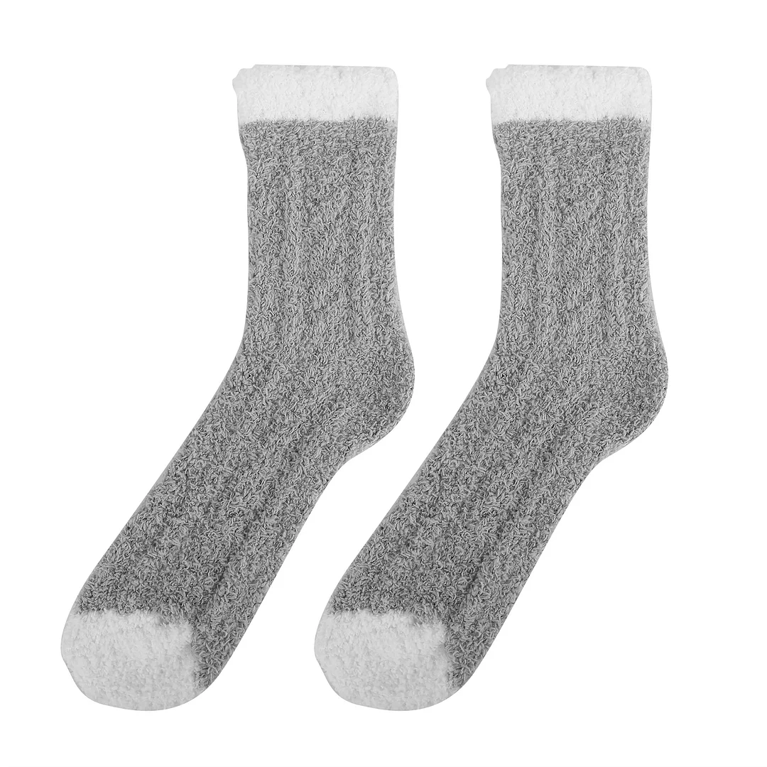 Unisex Winter Thickened Indoor Solid Color Anti-Slip Coral Velvet Fuzzy Socks  