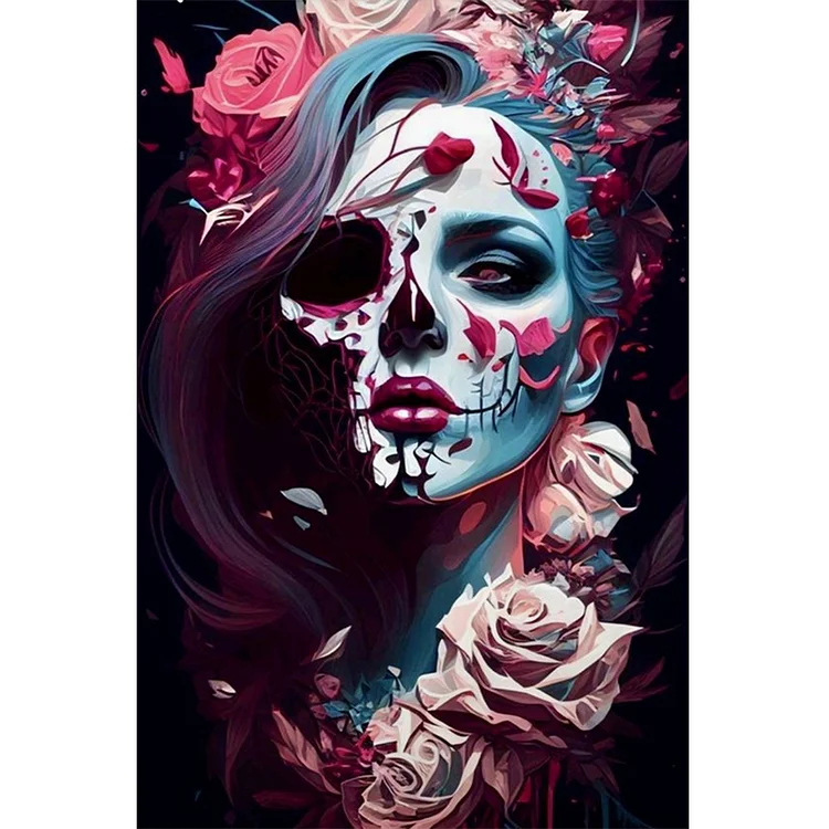 Halloween Skull Girl Broken Rose 40*60CM (Canvas) Full Round Drill Diamond Painting gbfke