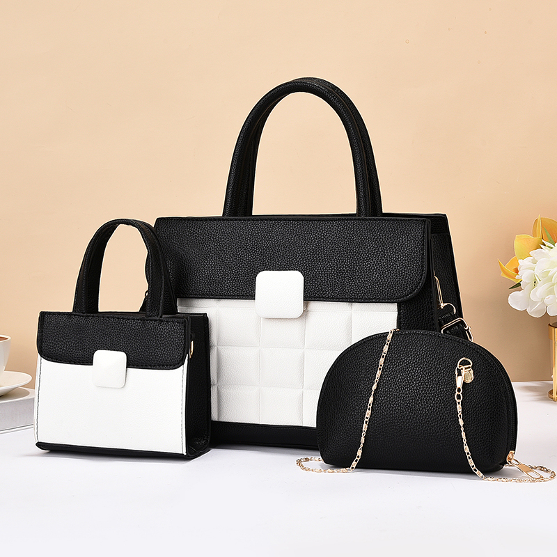 Fashionable Women's Bag 2025 New Versatile Contrast Color Handbag Three Piece Set for Women's Shoulder Bag Simplified Texture Di back to school